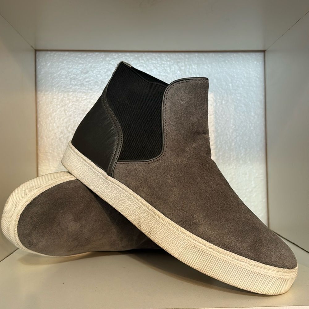 Sam Edelman Suede Leather High Top Slip On Sneakers Gray Black Streetwear Sporty